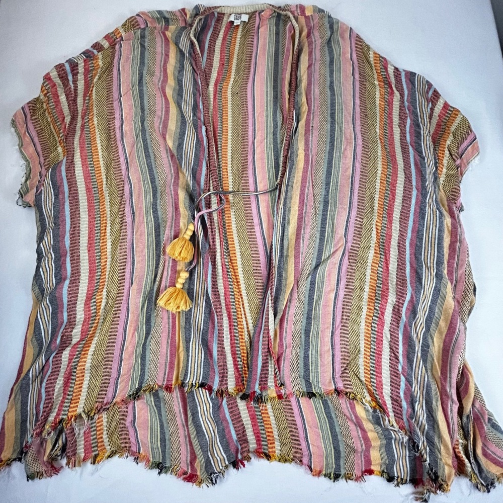 TRUE CRAFT‎ Women's Multi Color Striped Tassel Kimono Cardigan Size 2X 3X